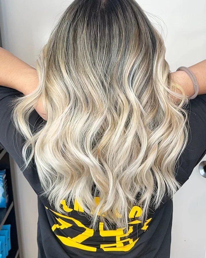 Blonde balayage with a soft shadow root, by Hair Color Experts Studio in San Diego